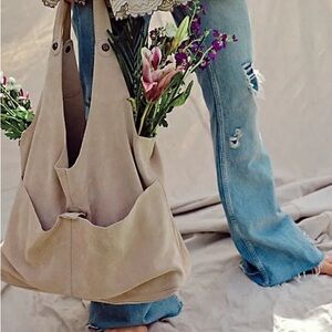 Free People stone color suede leather slouchy boho bag